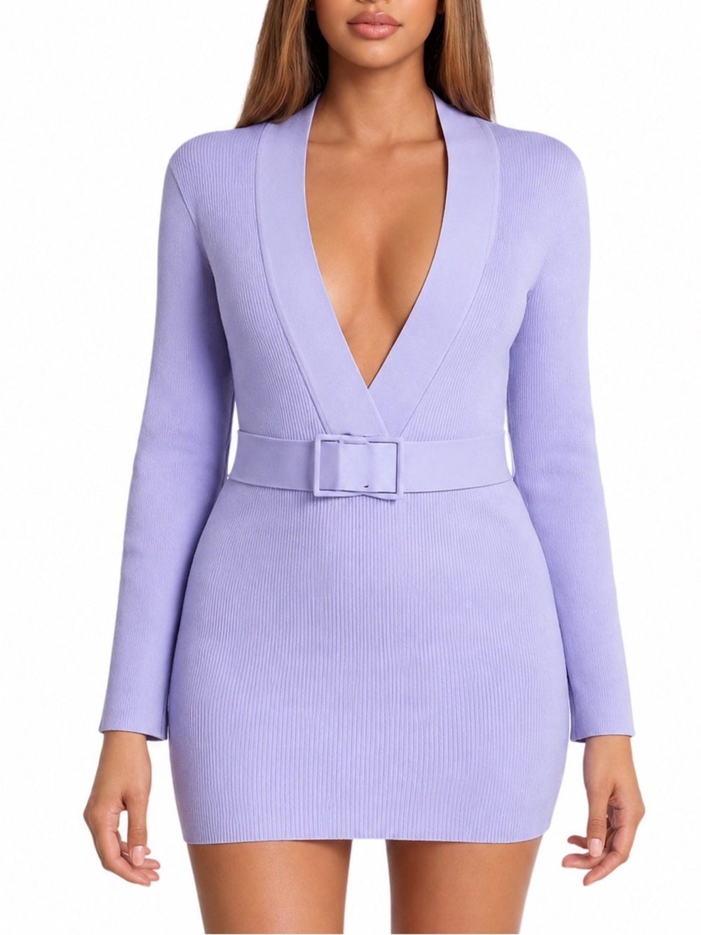 Gauge81 Lilac Plunge-Belt Knit Mini Dress Size Small
